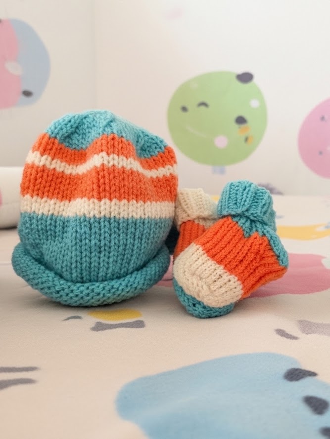 Baby Hat & Booties Set – Newborn to 6-12 Months