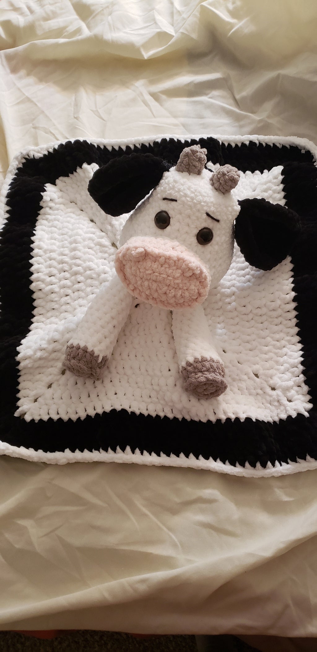 Crocheted Cow Lovey Blanket