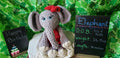 Crocheted elephant plushie birth announcement - Elephant, DOB July 11 2025, 1lb 15oz, 16 inches