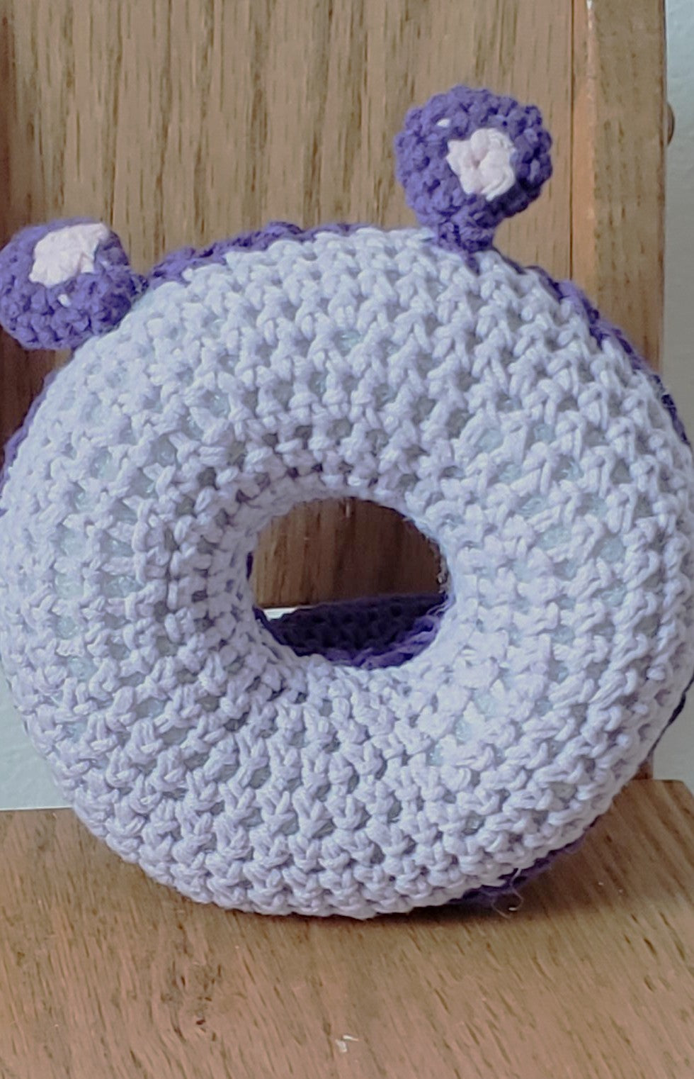 Crochet hippo donut plushie - back view