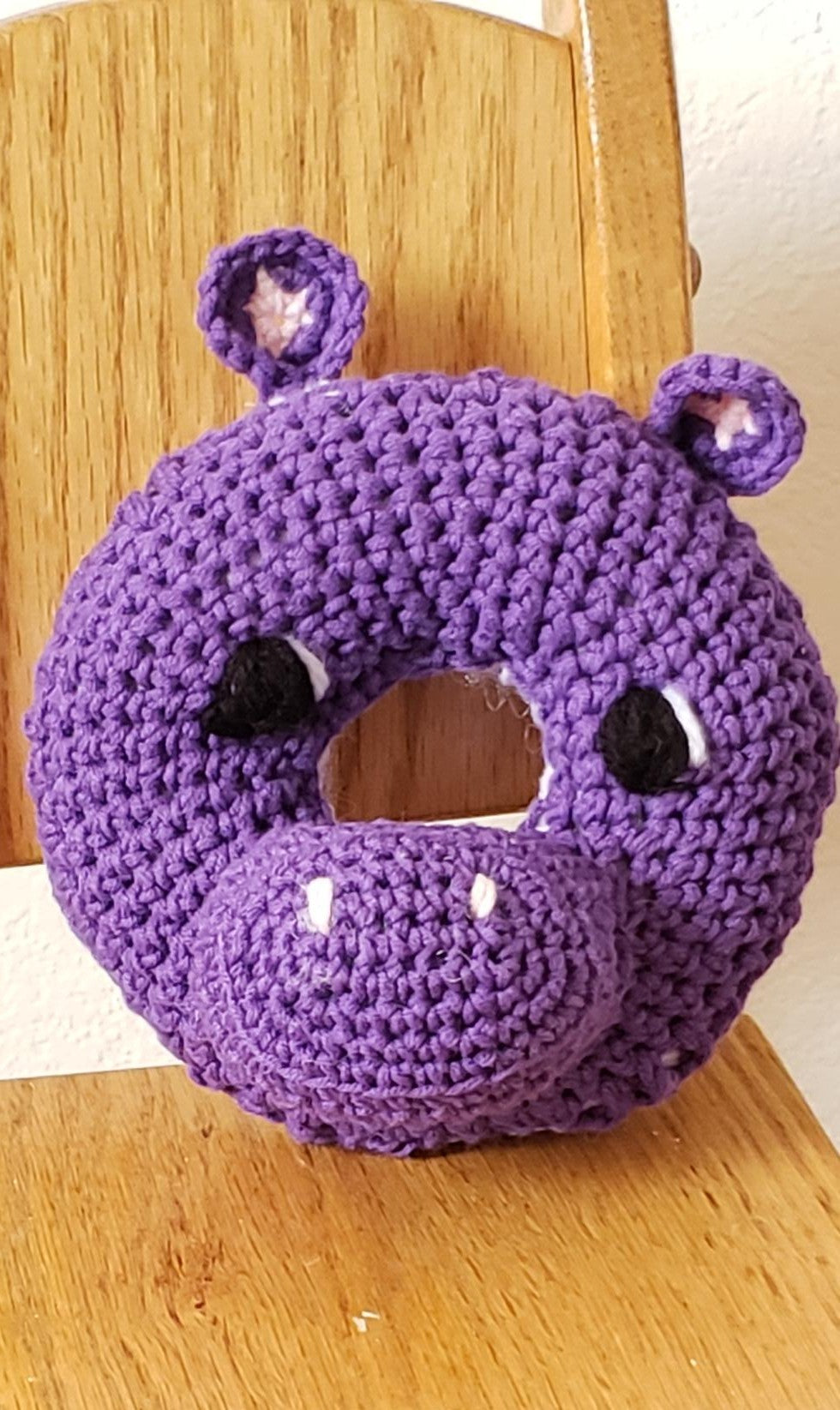 Crochet hippo donut plushie - front view