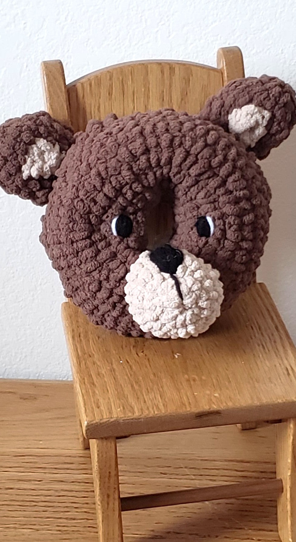Crochet teddy bear donut plushie - front face view