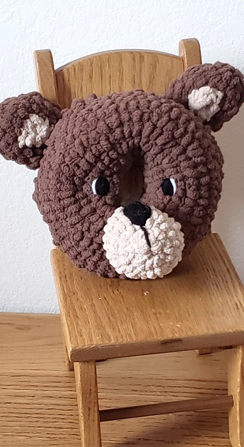 Crochet teddy bear donut plushie - front face view