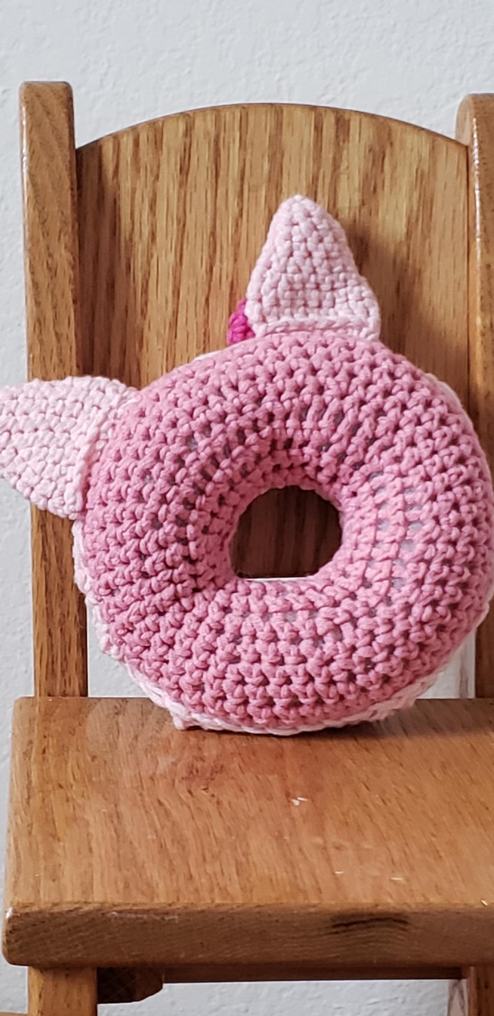 Crochet pig donut plushie - back view