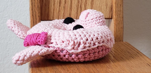 Crochet pig donut plushie - profile view