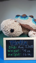 Crochet turtle plushie birth announcement - Turtle, DOB Aug 3 2025, 15oz, 16 inches